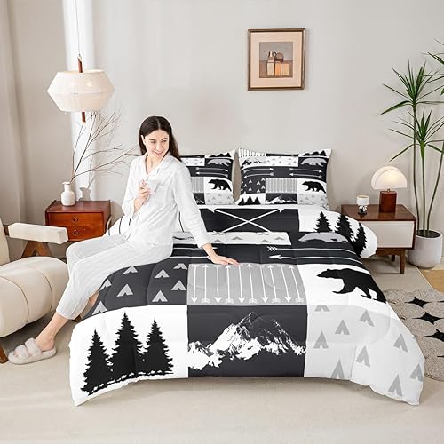 Miniatura 5 de Feelyou Juego de edredón con estampado de oso para niñas y niños, juego de edredón de animales de oso de dibujos animados, tamaño Queen, juego de