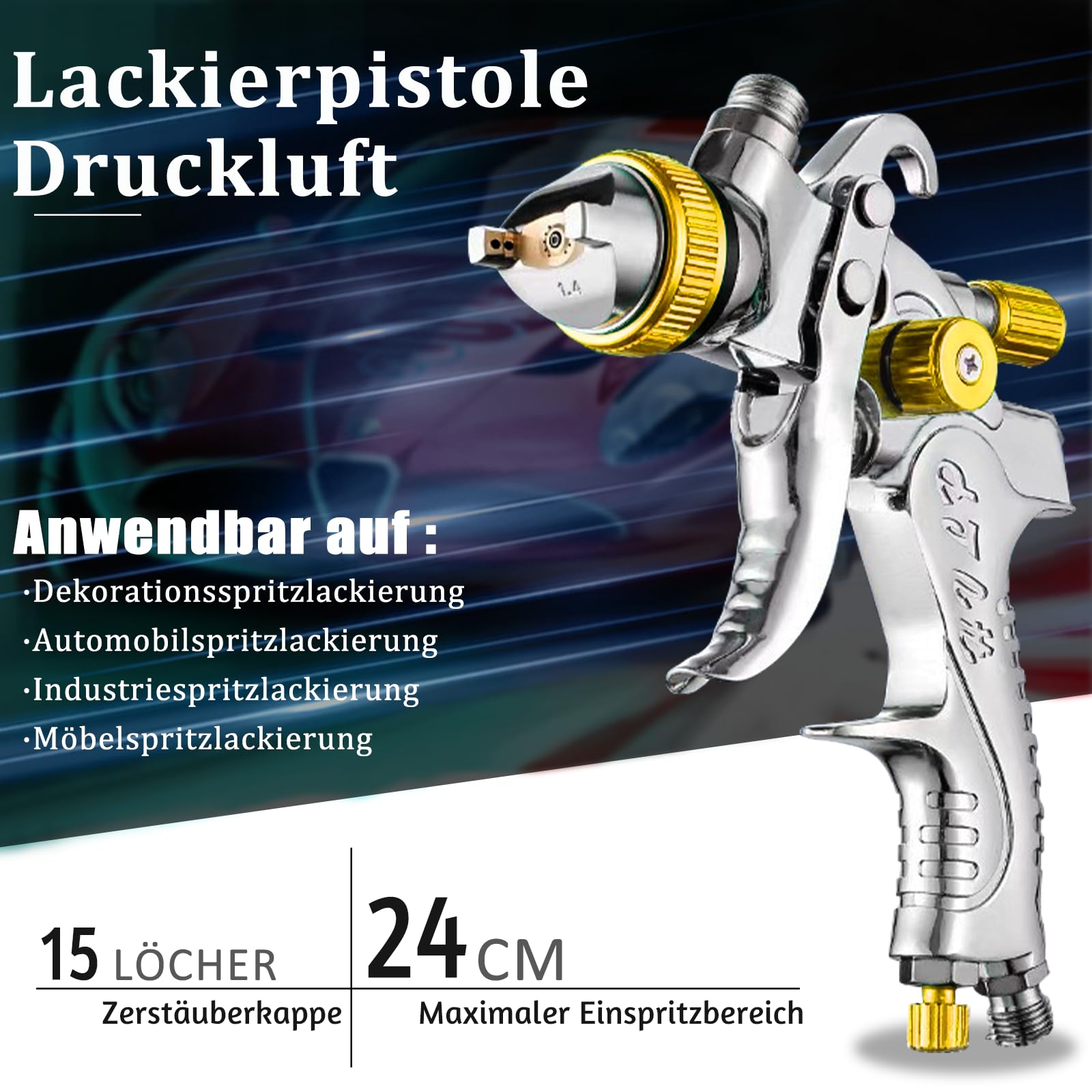 HVLP Pistola a spruzzo con 4 ugelli – 1,4 mm & 1,7 mm & 2,0 mm & 2,5 mm & 2,5 mm, pistola professionale per verniciatura ad aria compressa con bicchiere di plastica da 600 ml (giallo)