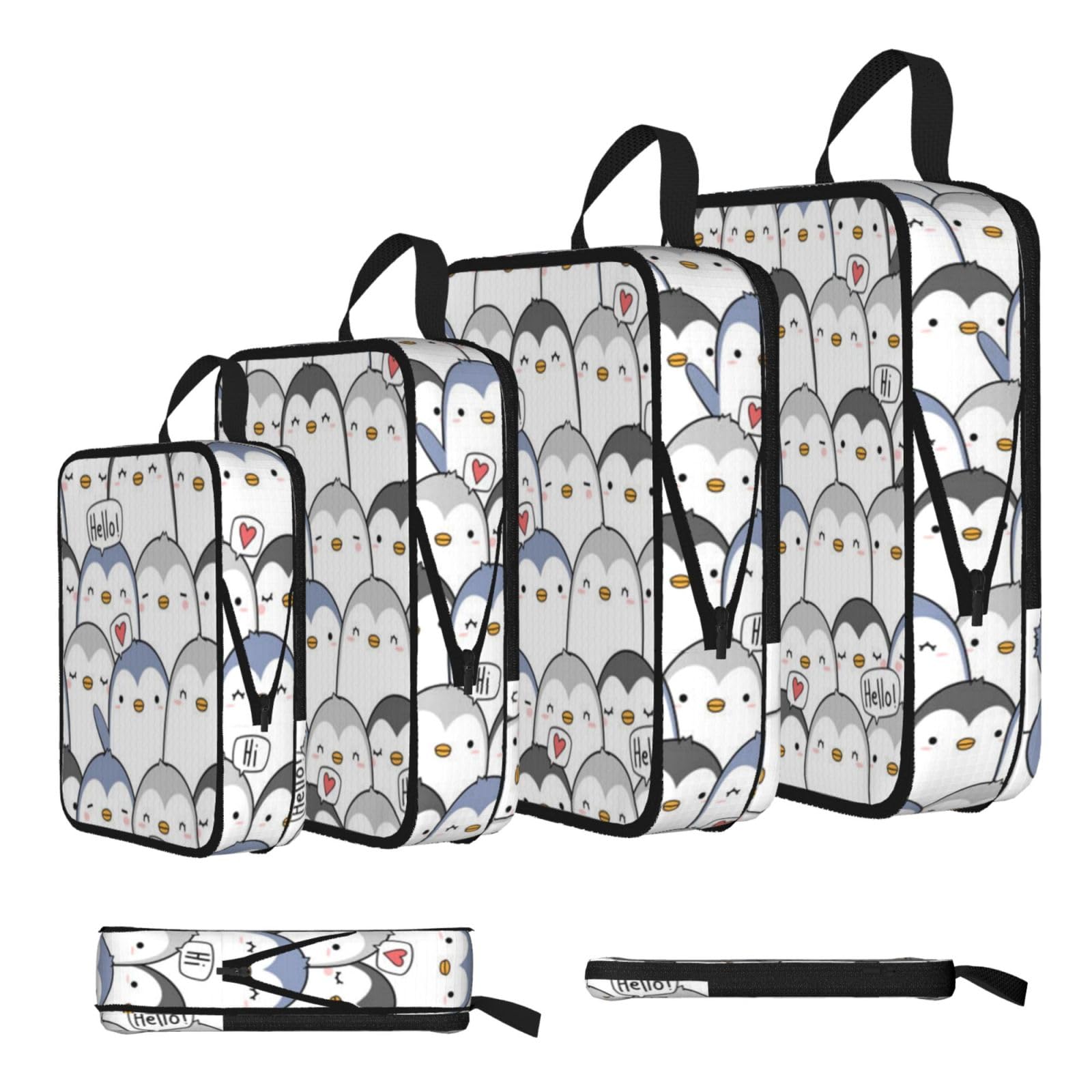 Cute Penguin Print 4 Set Compression Packing Cubes For Suitcases,Expandable Storage Bags Organizers