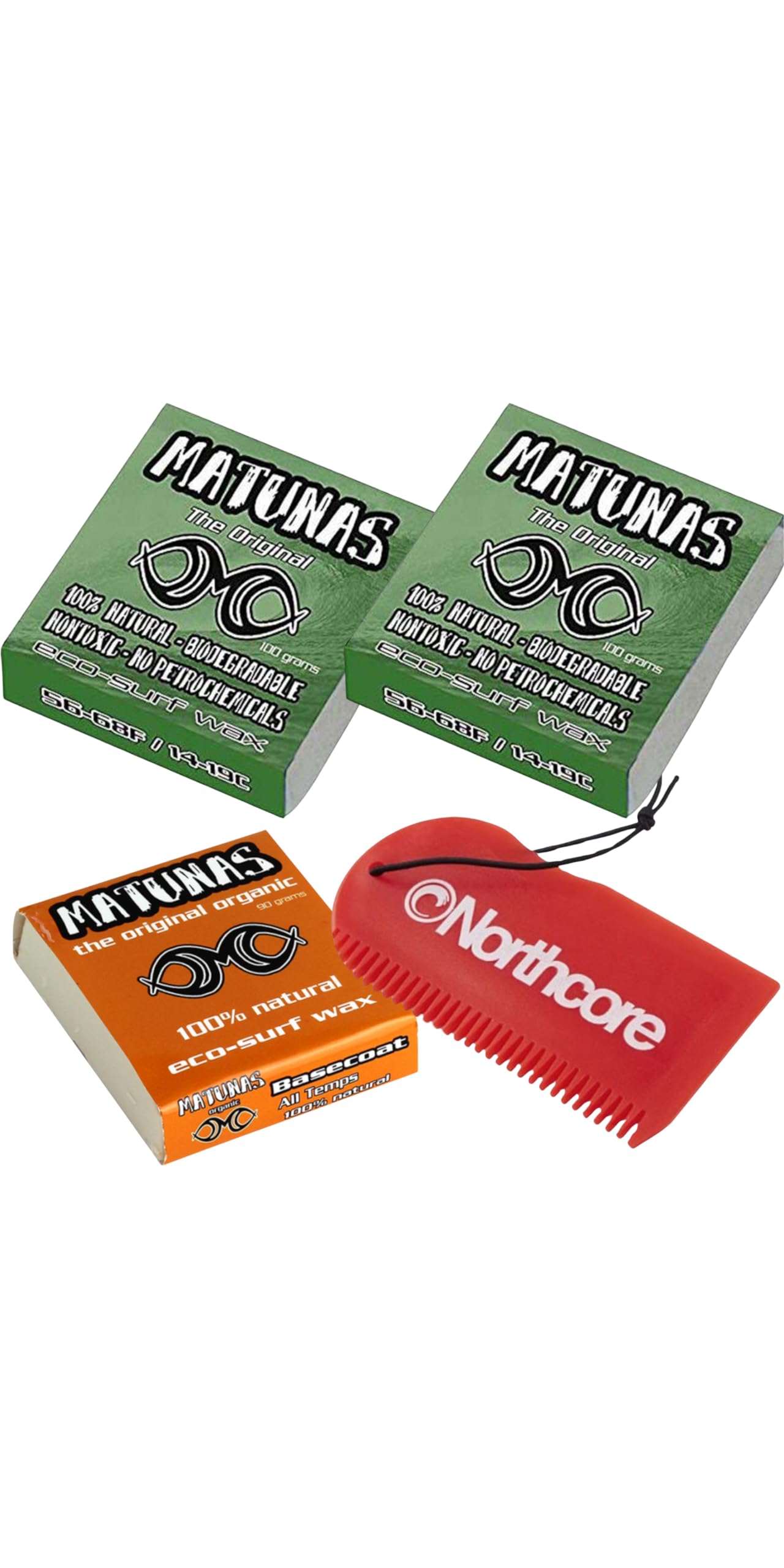 NorthcoreSurfing and Watersports Accessories - Eco-Wax Cool Water Wax, Base Coat & Comb Bundle - Green Red