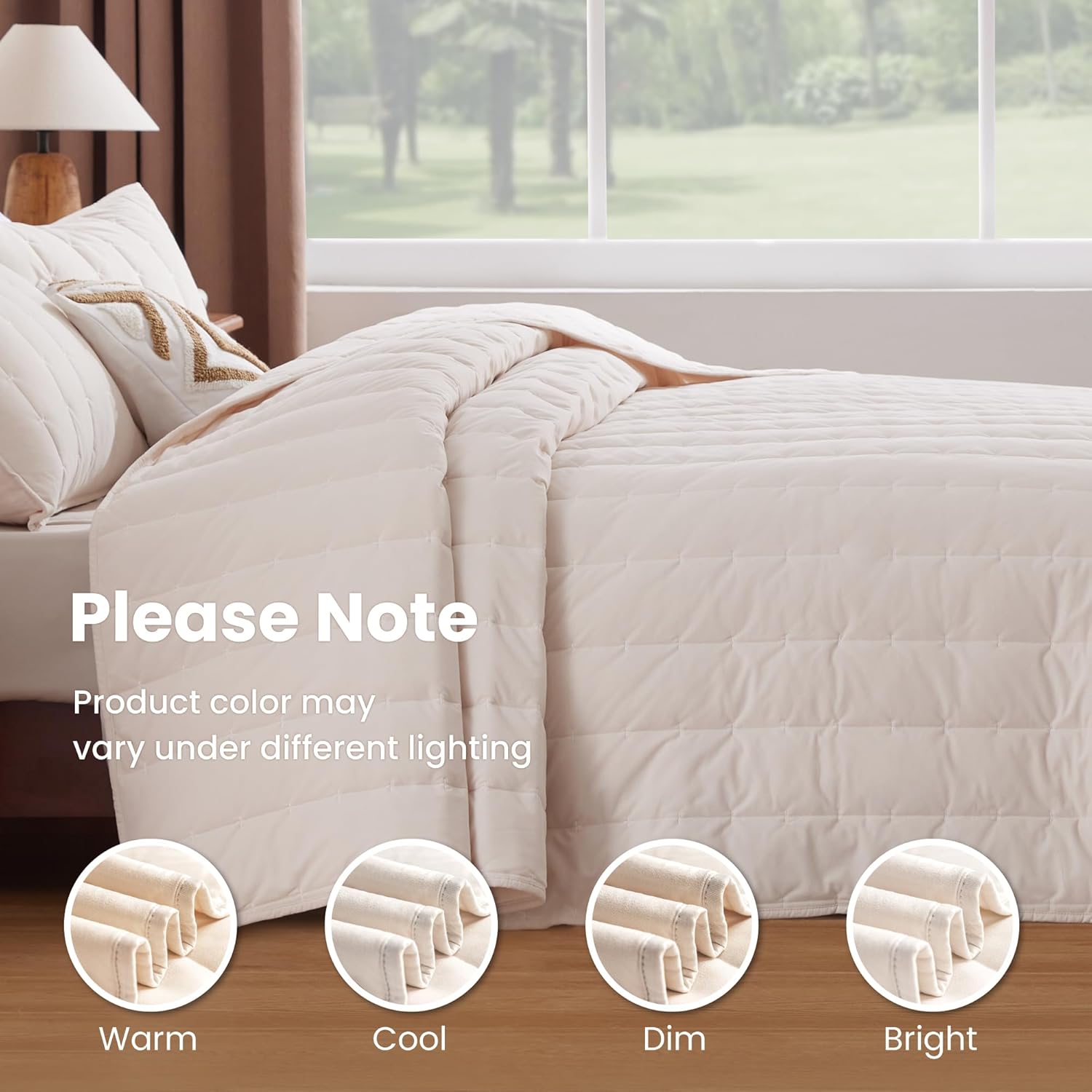 Sophia & William Cashmere Quilt King Size,Striped Bedding Set,Lightweight Coverlet,Super Soft Cashmere Feel Velvet Bedspread for All Season,Beige/Cream(1 Coverlet 108×92", 2 Pillow Shams 36×20")