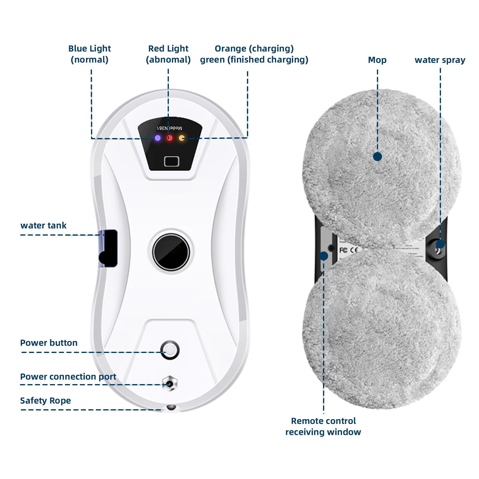 Robot lavavetri,robot lavavetri Elettrico con spruzzatore d'acqua,potente potenza di aspirazione 5600Pa,robot lavavetri intelligente,robot lavavetri elettrico per superfici in vetro lisce