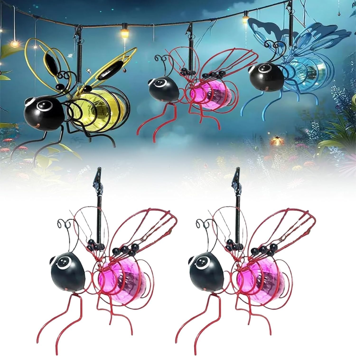 Solar Bees Lights Outdoor, Hanging Bee Solar Garden Light,2025 New Solars Bee Simulation Lights, Waterproof Bumble Bees Solar Light for Party Festivals Garden Decor Birthday Gifts (Yellow 2Pcs)