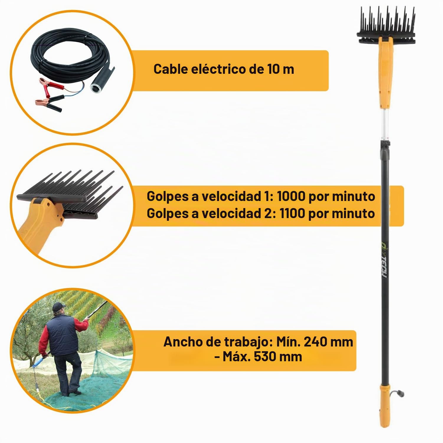 Crisalide® - Olytech Dualcomb 13 - Vareador recogedor de aceitunas con batería - Negro