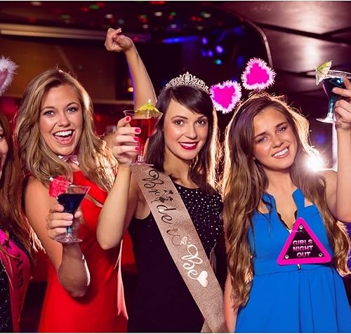 Miniatura 5 de Kit de corona de novia y corona de novia, decoraciones de CIEHER para despedida de soltera, oro rosa, corona de princesa para mujeres y niñas,