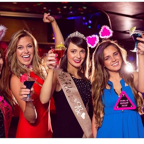 Miniatura 5 de Kit de corona de novia y corona de novia, decoraciones de CIEHER para despedida de soltera, oro rosa, corona de princesa para mujeres y niñas,