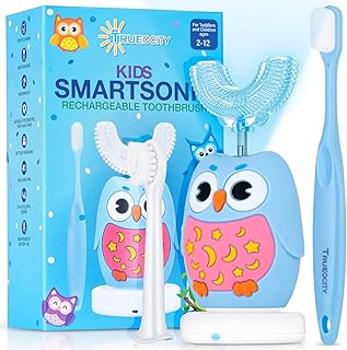 Kids Toothbrushes U Shape, Kids Automatic Toothbrush, Toddler Toothbrush U Shaped, U Toothbrush Kids, Auto Toothbrush, Rechargeable Electric Brush Age 2+, Children's U-Shaped Toothbrush (Blue Owl)