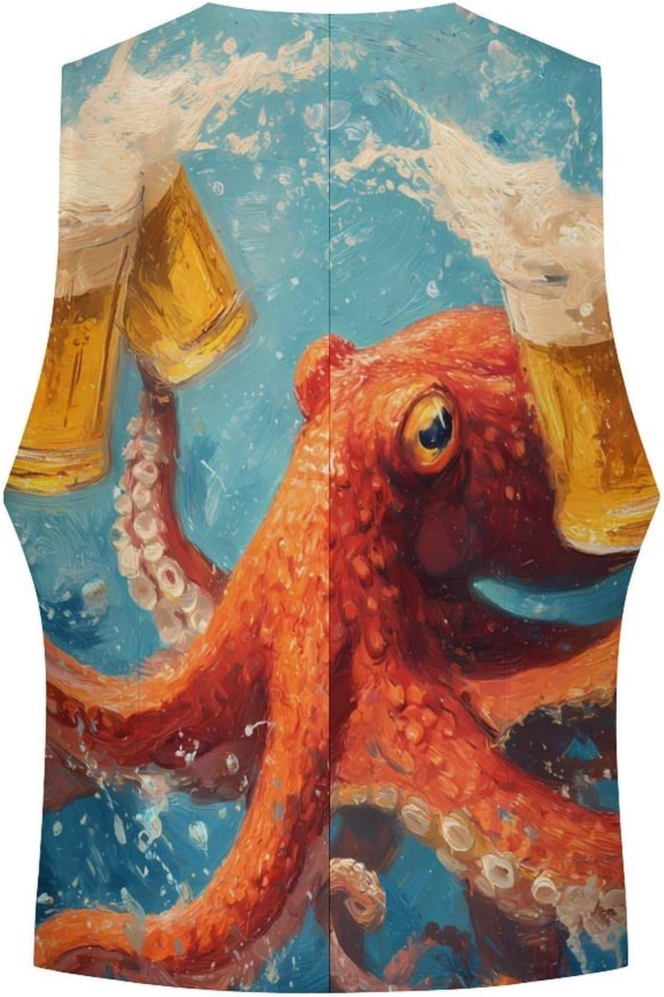 Octopuss Drinking Beer Suit Vest for Men Slim Fit Business Dress Waistcoat for Suits Tuxedo