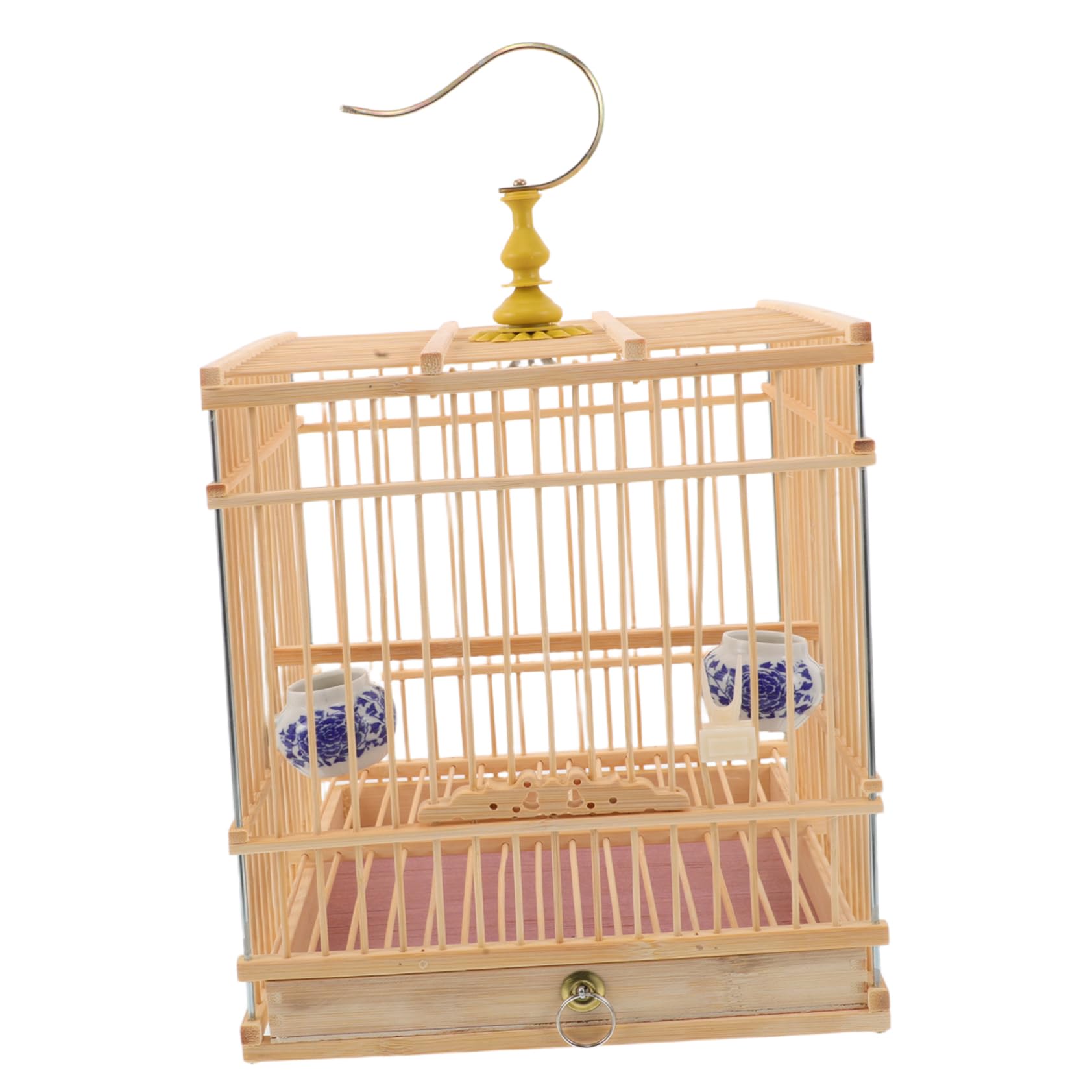 Cage à oiseaux en bambou avec crochet et plateau pivotant pour canaris