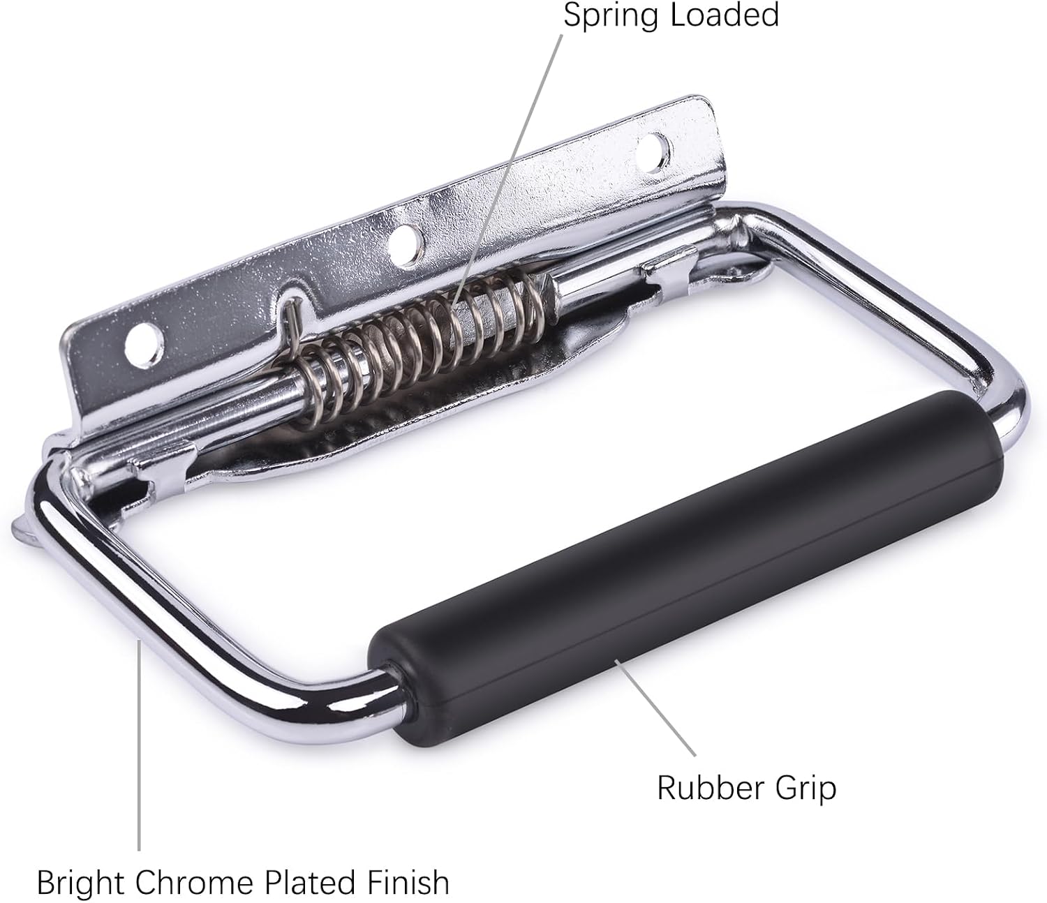 SYINE 5.15 Inch 2 Pack Large Heavy Duty Folding Handle,3 Mounting Holes,Spring Loaded with Rubber Grip for Toolbox Cabinet,8.3 oz,Silver
