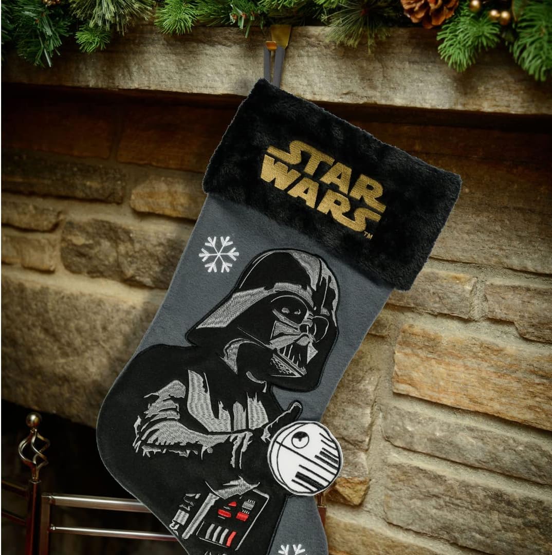 Ruz Star Wars Darth Vader 20" Applique Christmas Stocking, Gift Holder for Stocking Stuffers, Indoor Home Decor and Holiday Decoration, Black