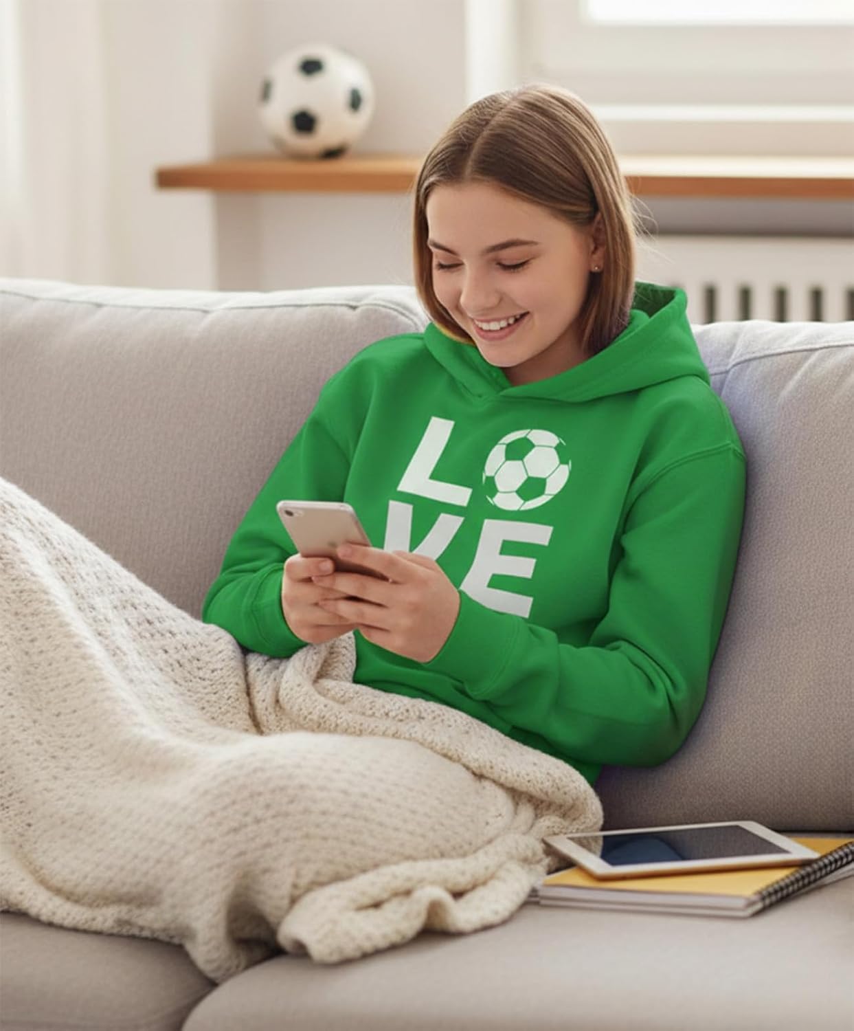 Tstars Love Soccer Hoodie - Sporty Hoodies for Women & Teen Girls - Apparel Gift Idea for Coaches Fans Players