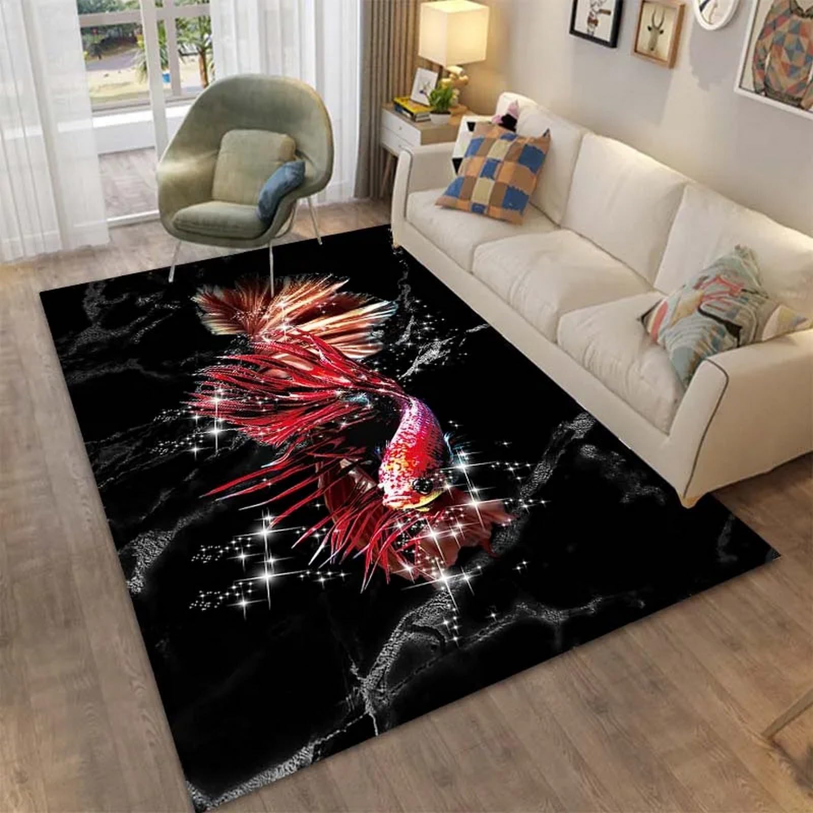 Tapis de salon poissons 3D lavable pour créer un espace de jeu enfant sécurisé