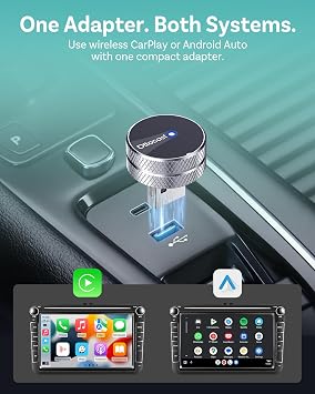 OTTOCAST Mini Tube 2026 Upgrade Wireless CarPlay & Android Auto Adapter, WiFi 6 + Bluetooth 5.4, Instant Auto-Connect, Ultra-Compact Design, Plug & Play USB/USB-C for 2016+ Vehicles