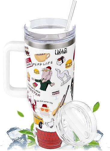 Miniatura 9 de Vaso de 40 onzas con asa y tapa con pajilla, regalos divertidos para programas de televisión, taza de café con aislamiento, botella de agua de acero