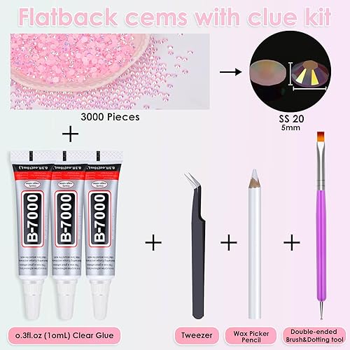 Miniatura 2 de 3000 diamantes de imitación AB con parte trasera plana para manualidades con pegamento adhesivo B7000, gemas de diamantes de imitación de 0.197 in,