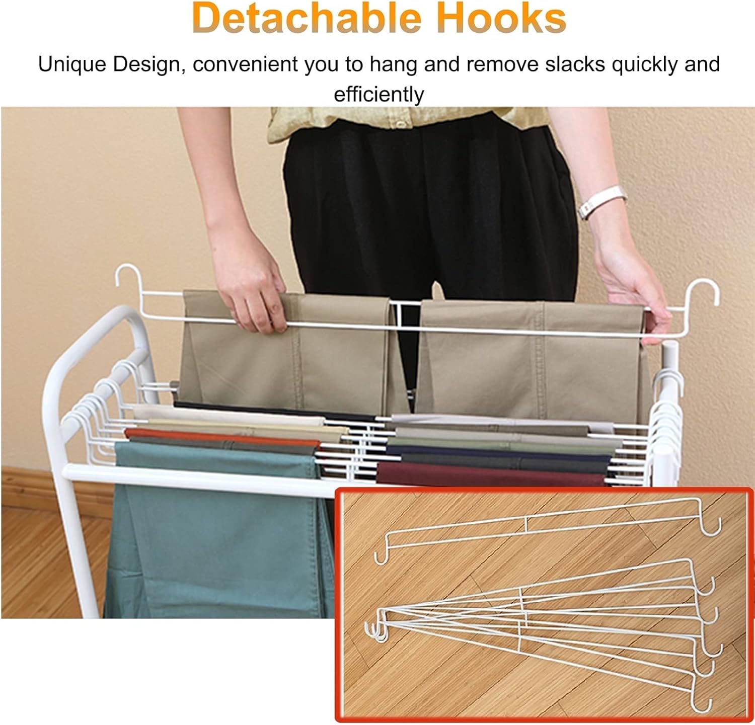 Pants Trolley Pants Rack Trolley for Small Closet, Rolling Hangers for Trouser/Jeans/Skirts, Save Space Clothes Stand Towel Rack with Swivel Castors, Hanger for Wardrobe