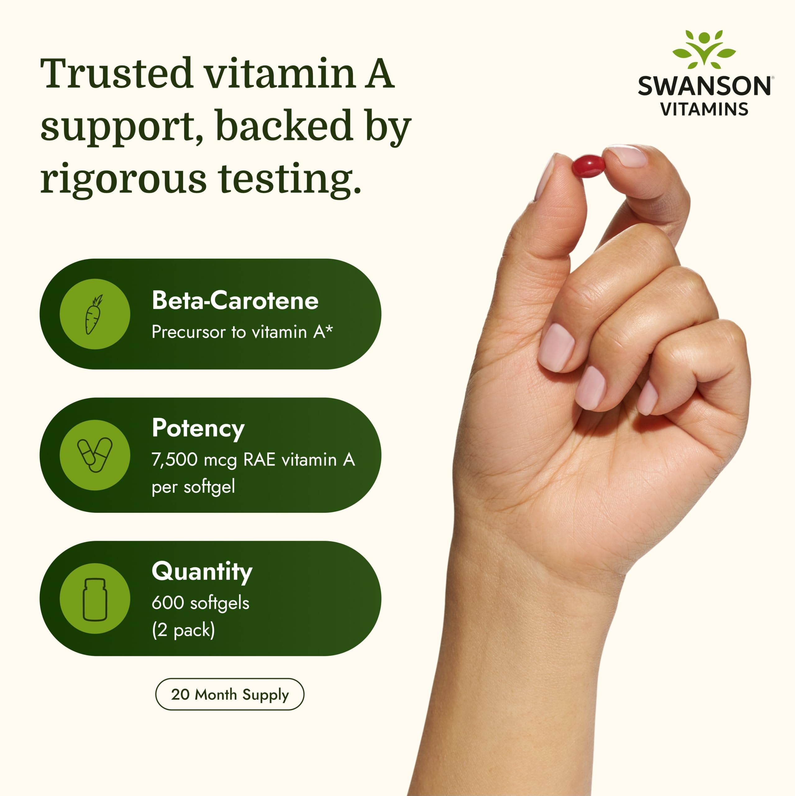 Swanson Beta-Carotene Vitamin A 25,000 IU, 7,500 mcg, 300 Softgels, 2 Pack — Amazon image 3