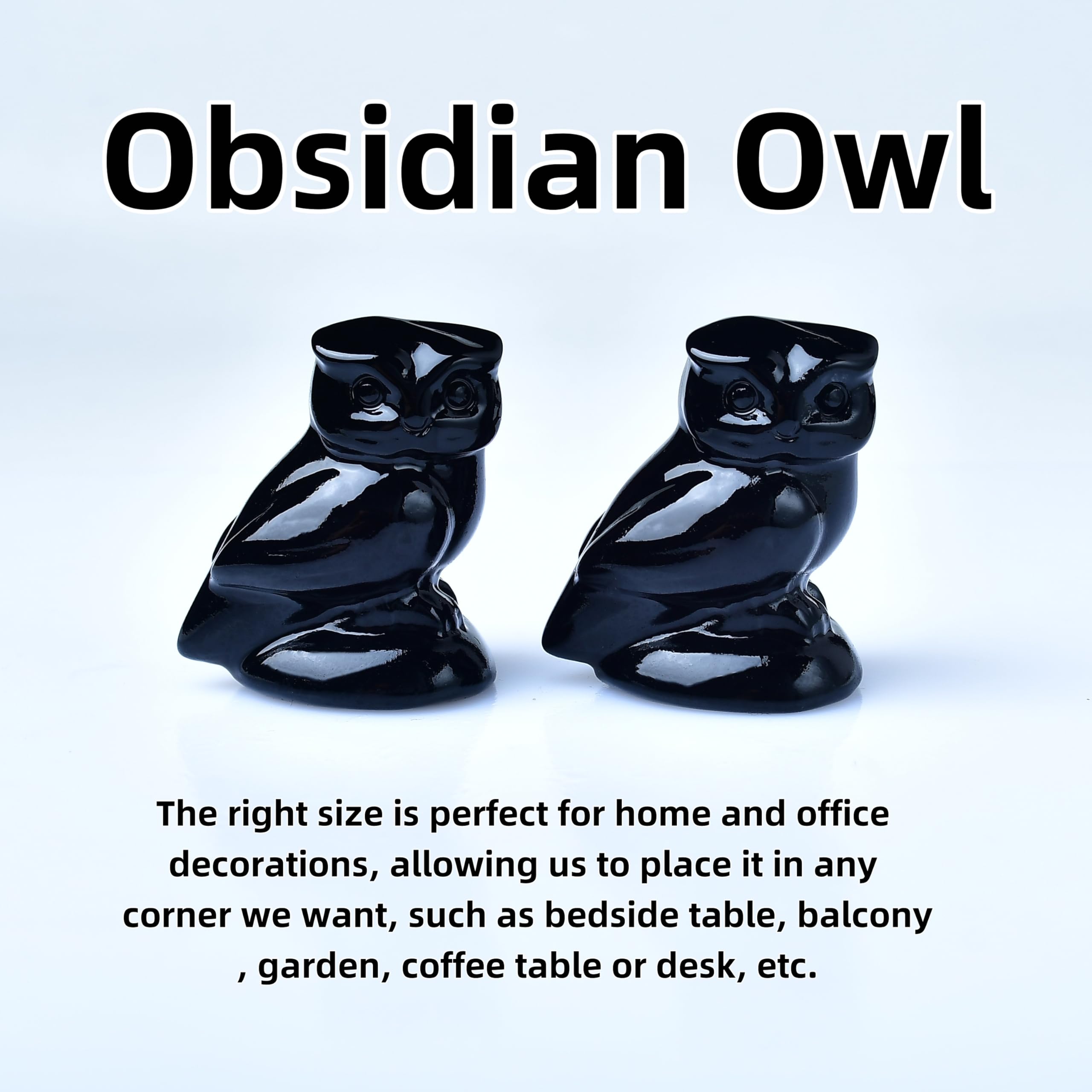 Obsidian Crystal Owl Figurine Hand Carved Lucky Stone Statue for Healing Home Office Decor Spiritual Gift for Women Men