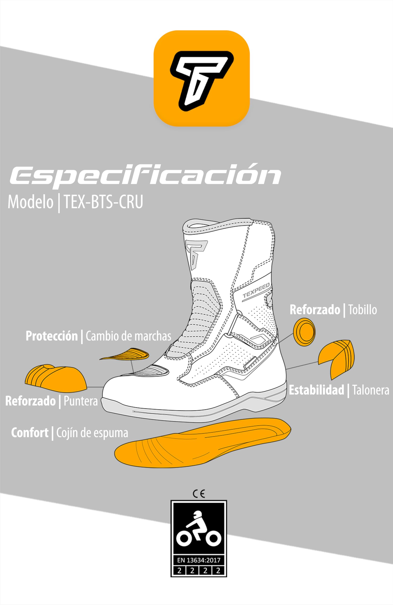 Texpeed Botas Moto Hombre Cuero - Cruiser 100% Botas De Moto Impermeables De Corte Corto Homologadas Por La CE - Negro - EU 43