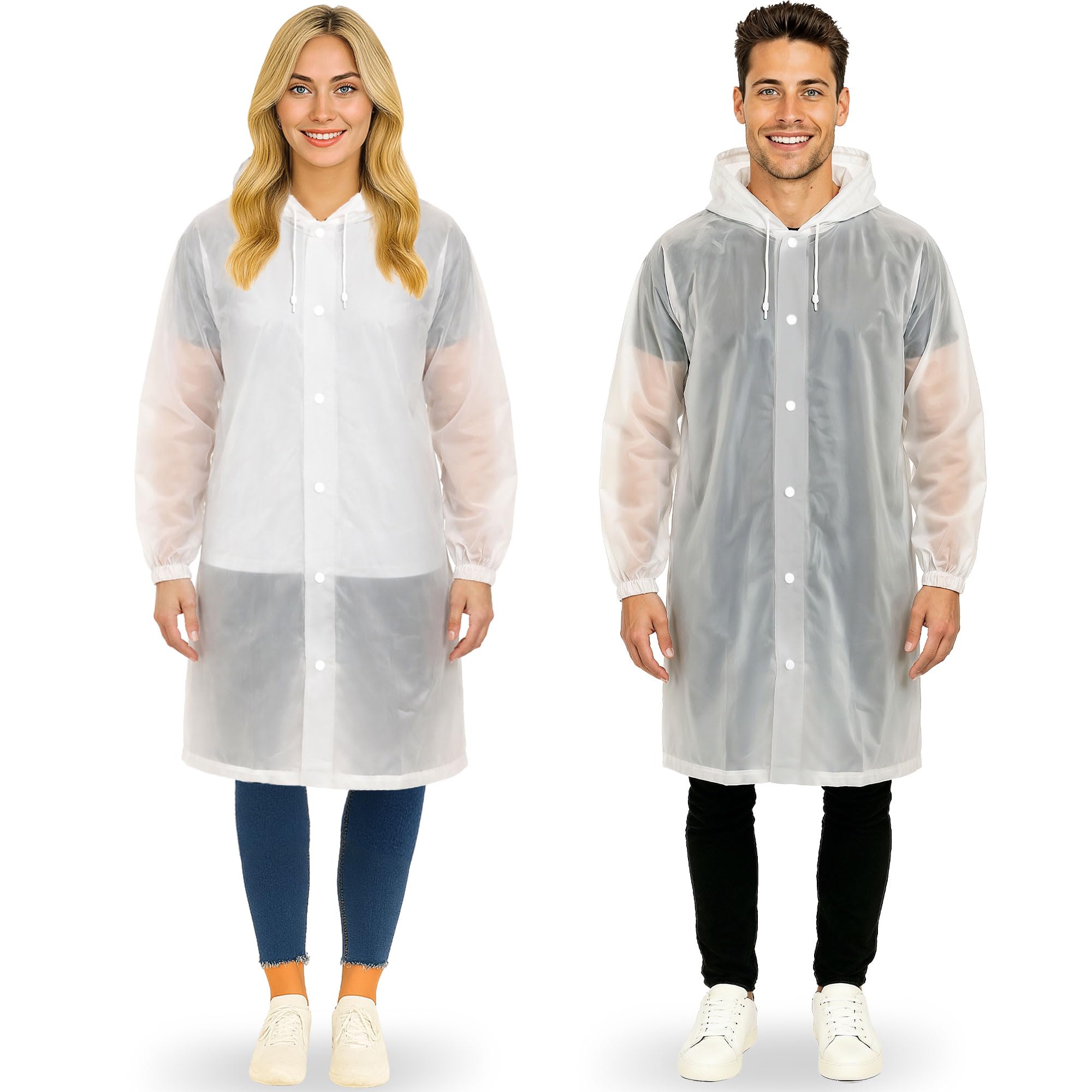 Redstar Unisex Clear 2 Pack Of Rain Ponchos - Long Rain Poncho Waterproof Adult Raincoats With Hood - Reusable Rain Coats For Women Or Rain Coats For Men -Packable Rain Jacket For Festival Accessories (Clear)