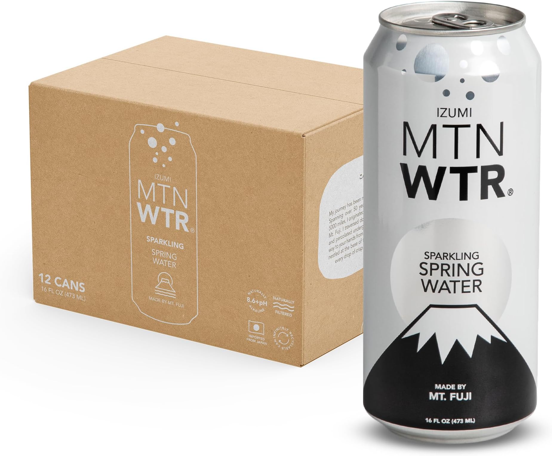 MTN WTR, Sparkling Spring Water, by Mt. Fuji, 16oz 12pk