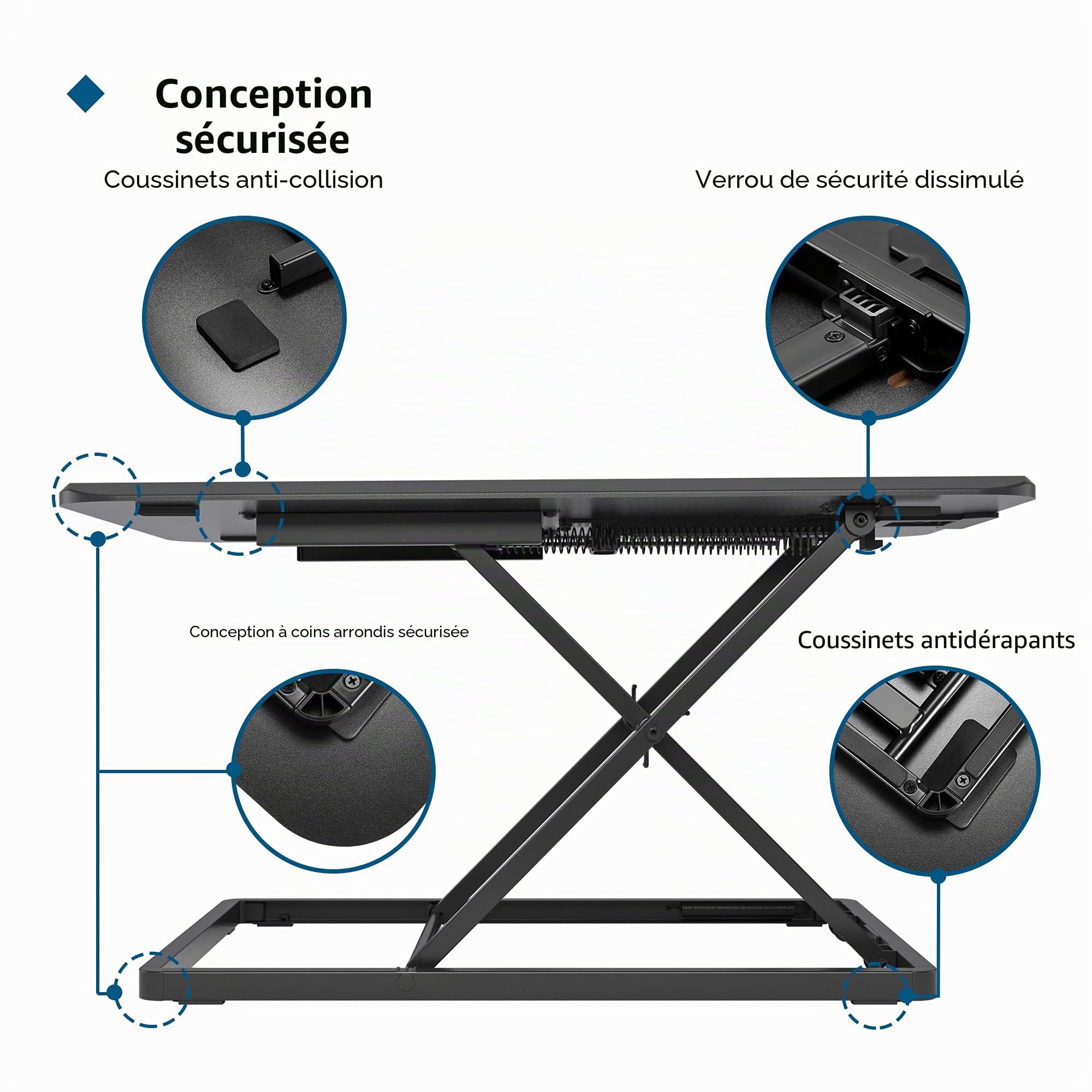 BONTEC Poste de Travail Assis-Debout Réglable, Convertisseur de Bureau, Hauteur Ajustable 45-398mm, Station Assis Debout 67x47cm, Standing Desk Converter, Manuel