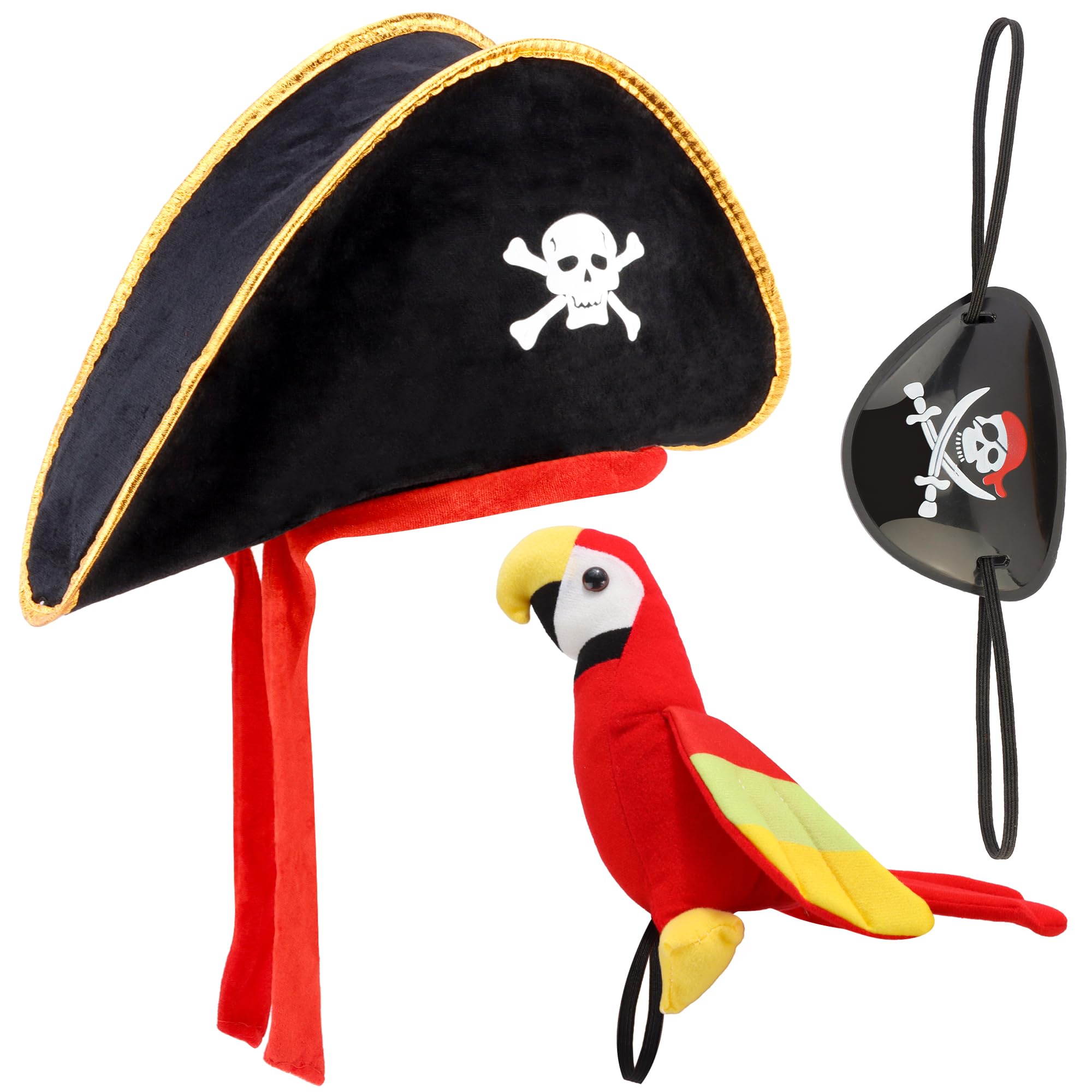 Chanaco 3 pezzi cappello da pirata costume da uomo accessori da pirata donna benda per occhi fascia e spalla pappagallo vestito bomboniere per cosplayer