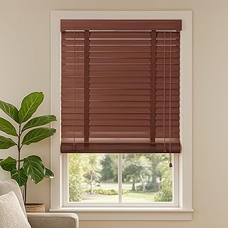 2 Inch Faux Wood Blinds for Indoor Windows 18" 26.5" 27" 29" 36" 48" 75" Custom Blackout Wood Blinds Horizontal Wooden Venetian Shades,Privacy(Walnut)
