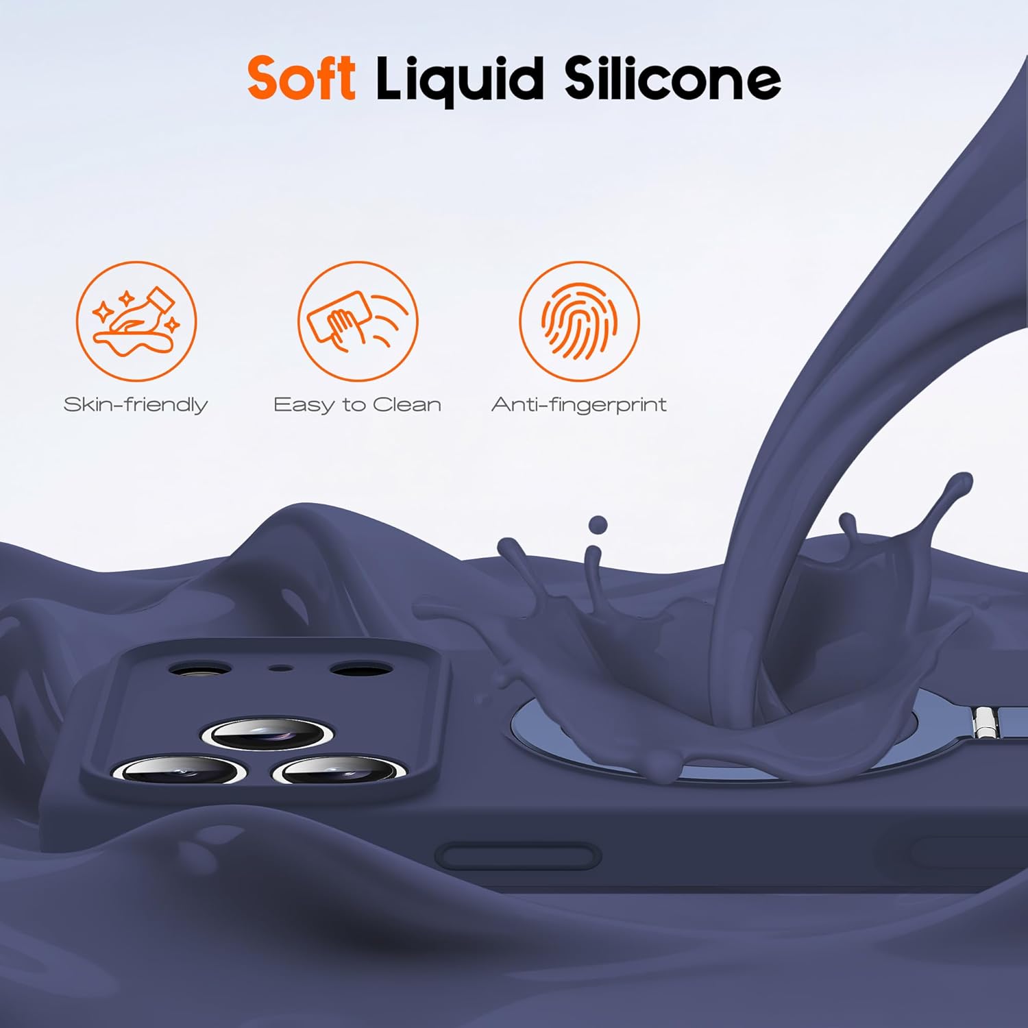 SKYLMW Compatible with iPhone 17 Pro Case with Magnetic Invisible Stand Compatible with Mag-Safe Military Drop Tested Shockproof Silicone iPhone 17 Pro Phone Cases for Women Men 6.3"，Dark Blue