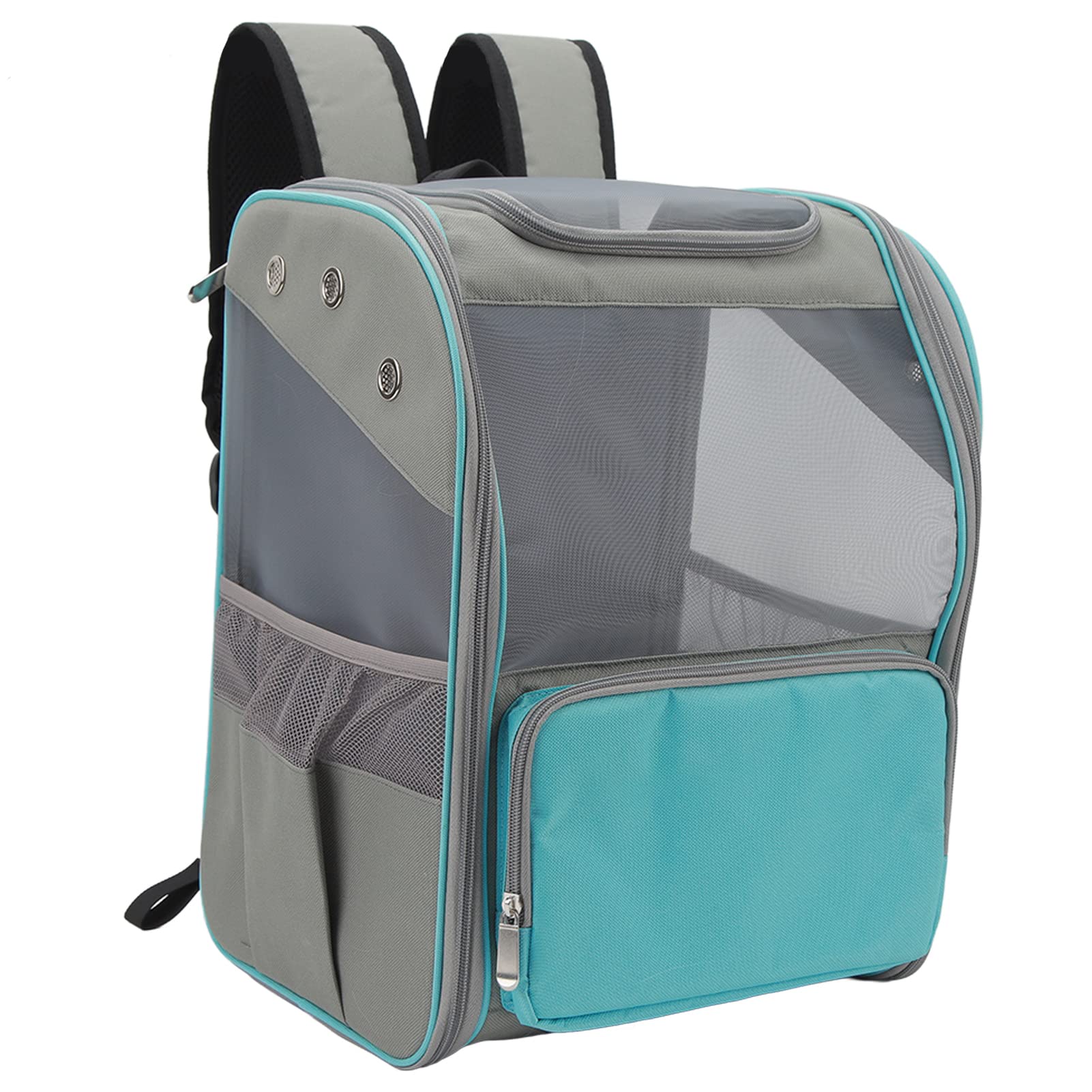 Mochila porta mascotas Mochila porta perros y gatos transpirable Mochila portátil para mascotas Bolsa para senderismo Viajes al aire Sostenga mascotas de hasta 16.5 libras Nylon (Azul)
