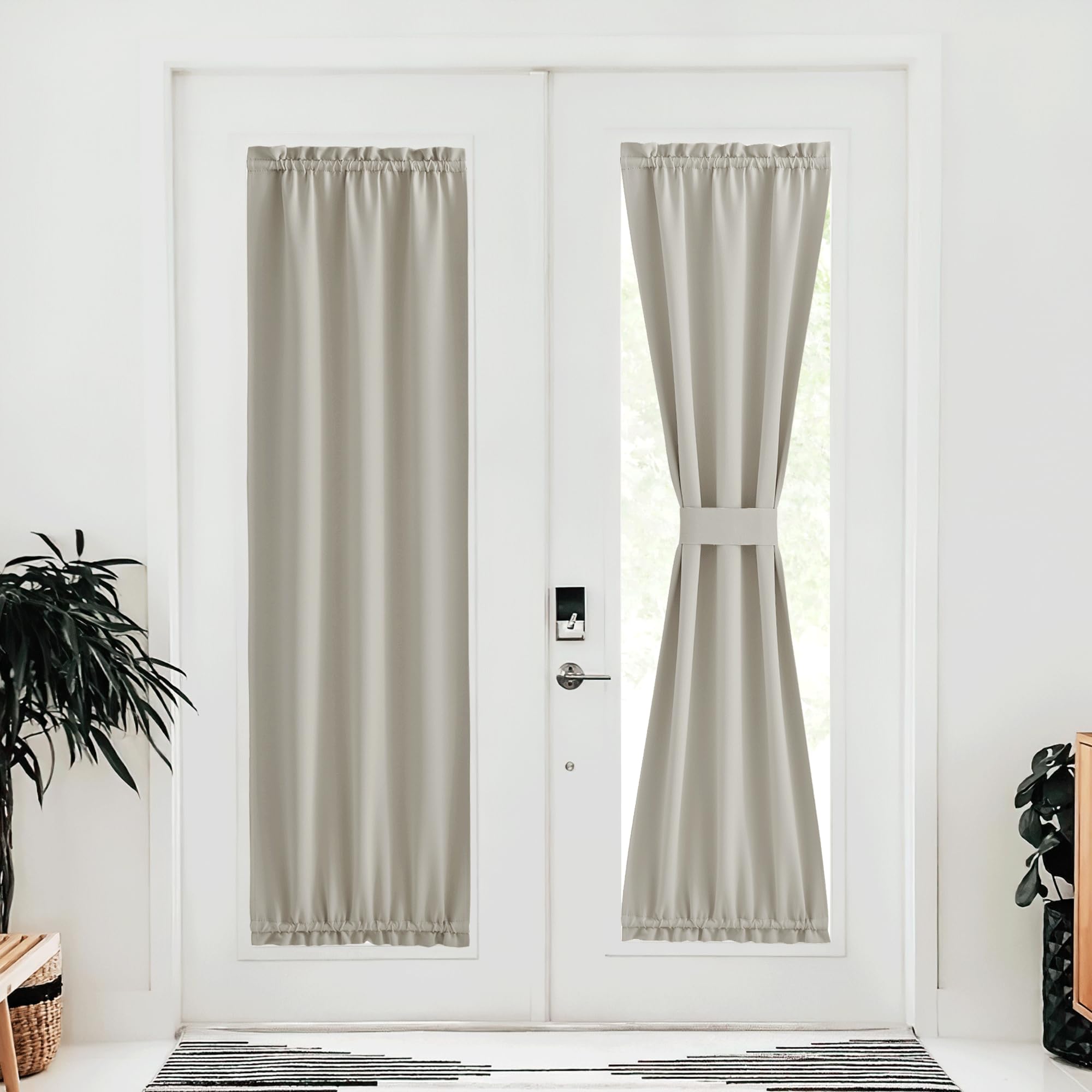 NICETOWN Blackout Door Curtains, Thermal Insulated Elegance French Door Curtains for Privacy, Room Darkening Window Covering for Doorway, Natural, 25"