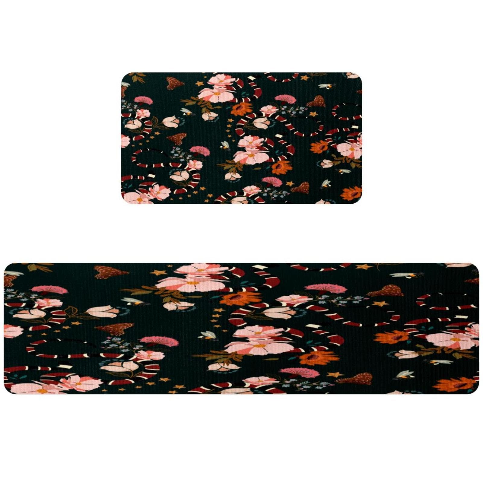 Tapete de cocina de 2 piezas VAPOKF alfombra antideslizante con diseño de serpiente y flores