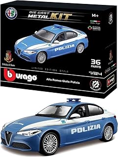 Bburago - Model Kit Giulia Polizia - Modèle réduit réaliste à l'échelle 1:24, permis de Police Officiel et Alfa Romeo, âge recommandé 14+ Ans