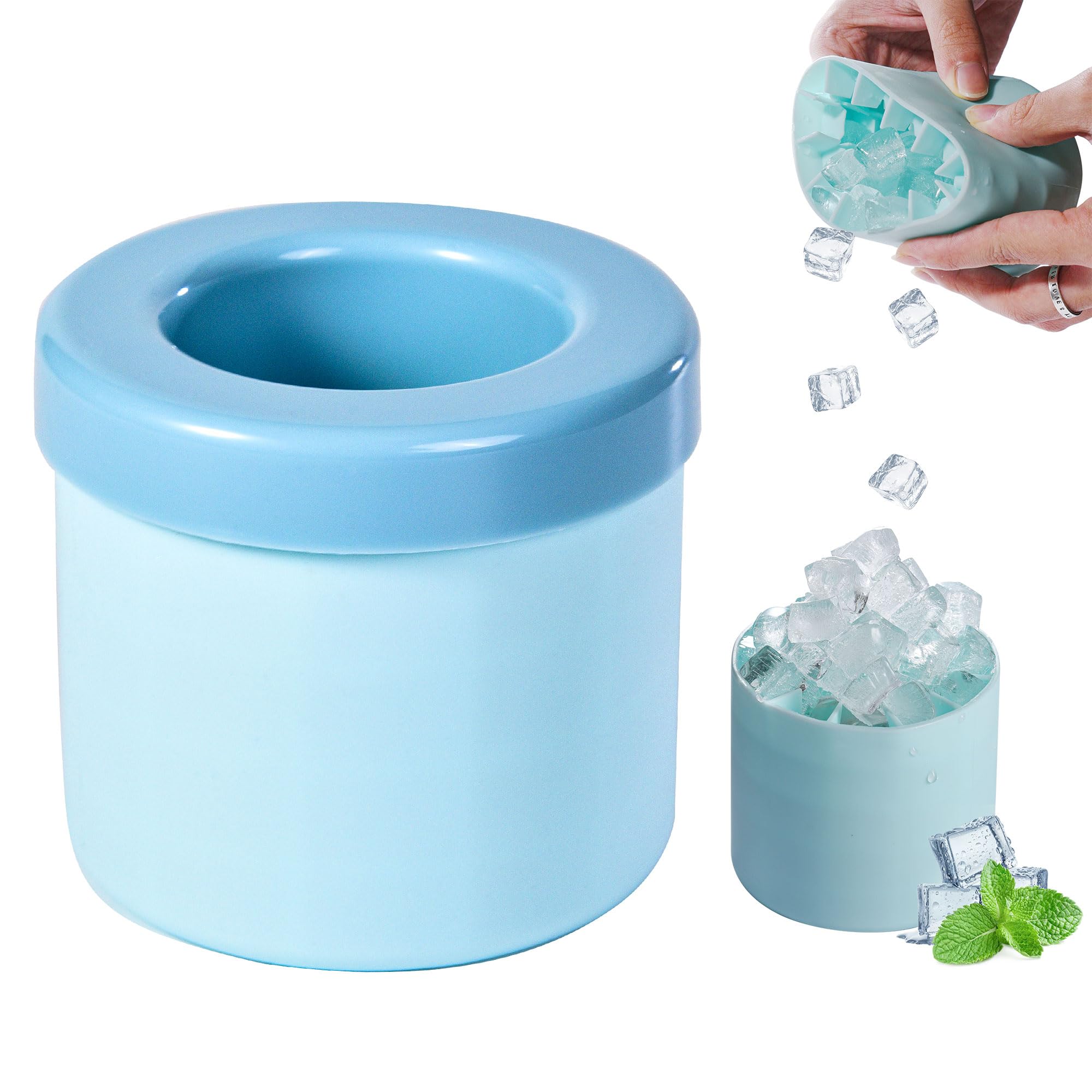 Omecon Silicone Cylinder Ice Cube Tray, Mini Ice Maker Cup Holds 60 Ice Cubes for Whiske Cocktail and Soft Drinks, Upgrade 3D Ice Mold Press-Type Easy-Release Ice Bucket, Blue
