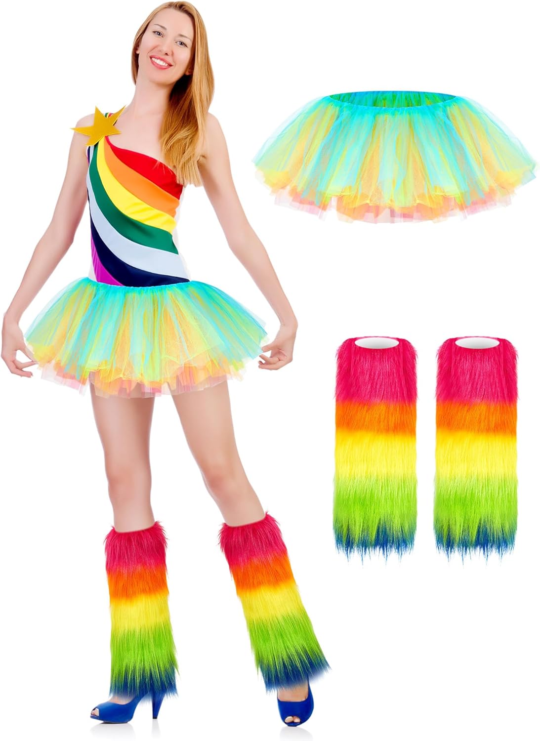 Hicarer 2 Pcs Women's Furry Halloween Leg Warmers Unicorn