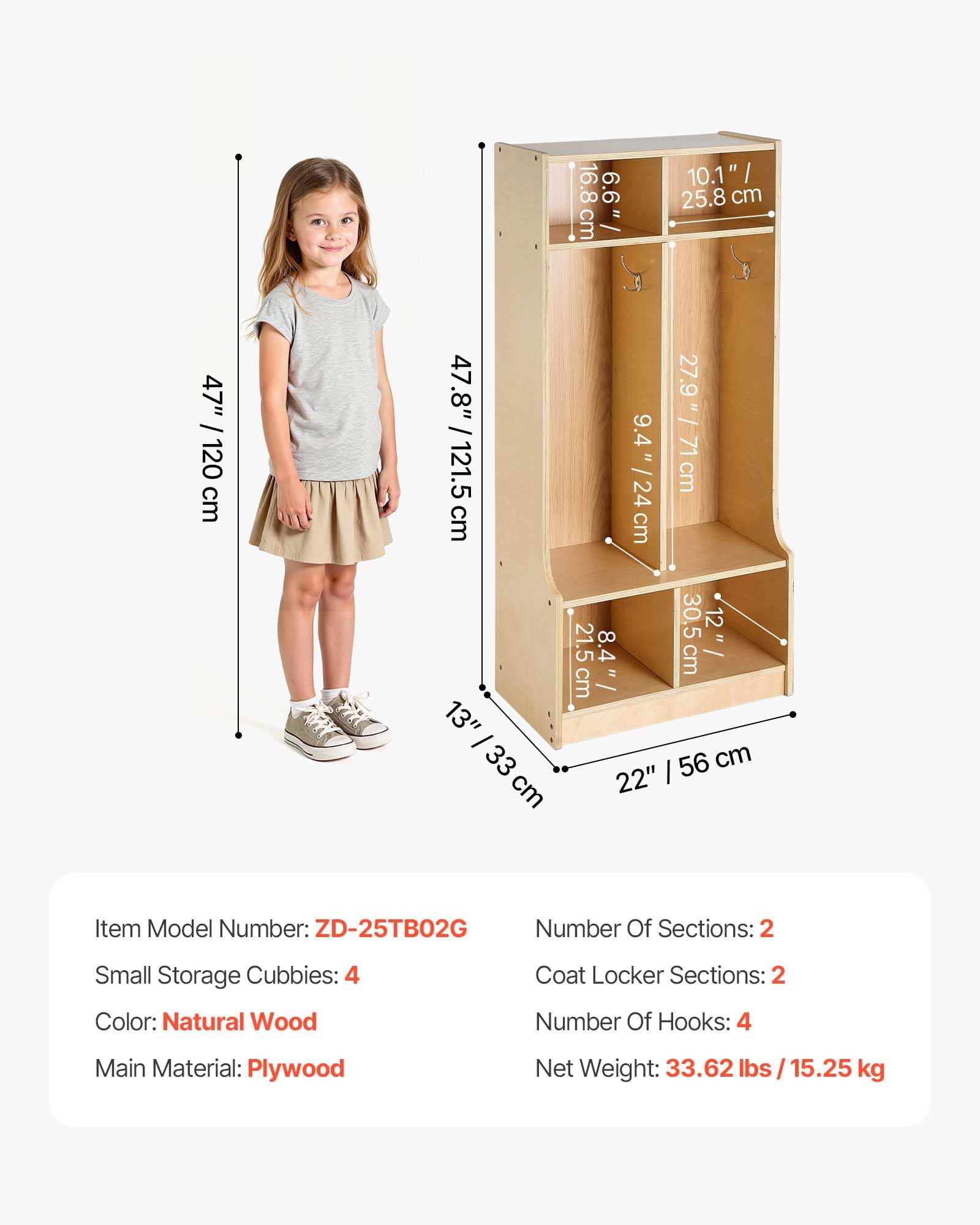VEVOR Vestiaire 2 Enfants Ouvert, Penderie pour Enfants en Bois, Rangement pour Crèche Maternelle Garderie Maison, Meuble d'accueil Scolaire avec Casiers à Manteaux et à Chaussures, Cases Supérieures