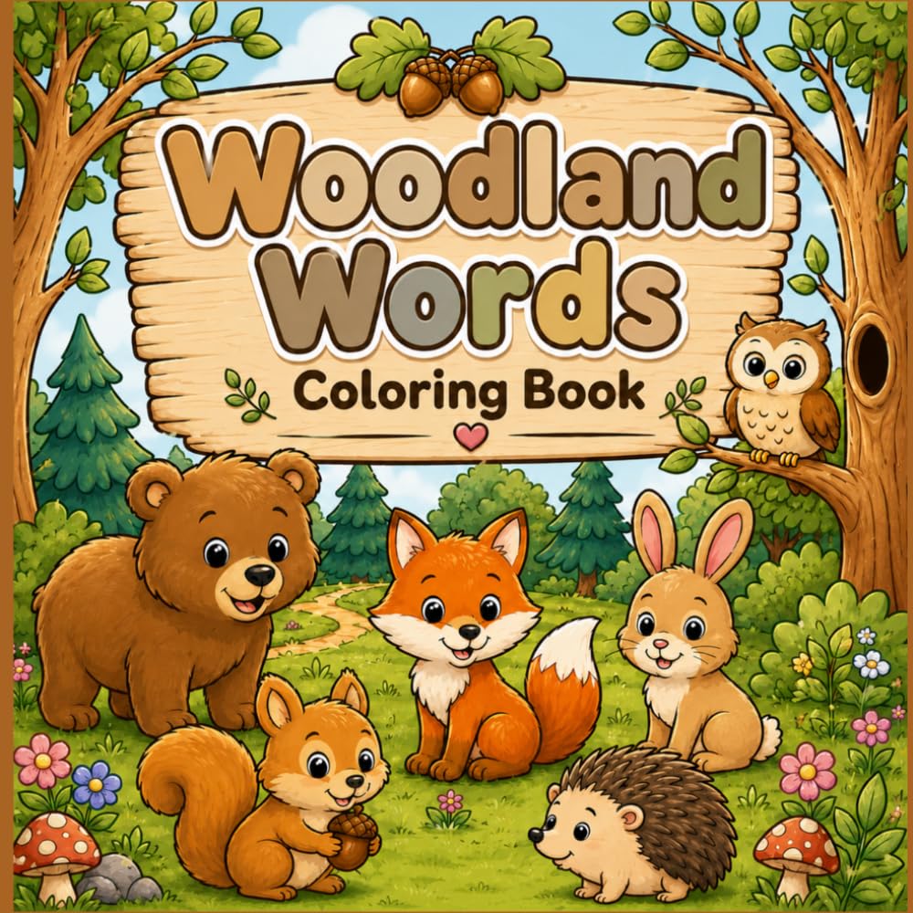 Woodland Words Coloring Book: An Alphabet Coloring Book for Toddlers and Preschoolers Featuring Woodland Animals, Nature Words, Letter Recognition, and Early Learning Fun