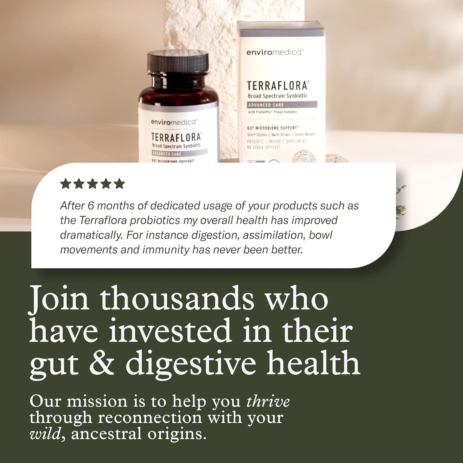 Terraflora Advanced Care Synbiotic - SBO Probiotic and Prebiotic, Digestive & Gut Health, Soil Based Spore Pre and Probiotics for Women and Men with Bacillus Coagulans, Subtilis, Vegan - 60 Capsules