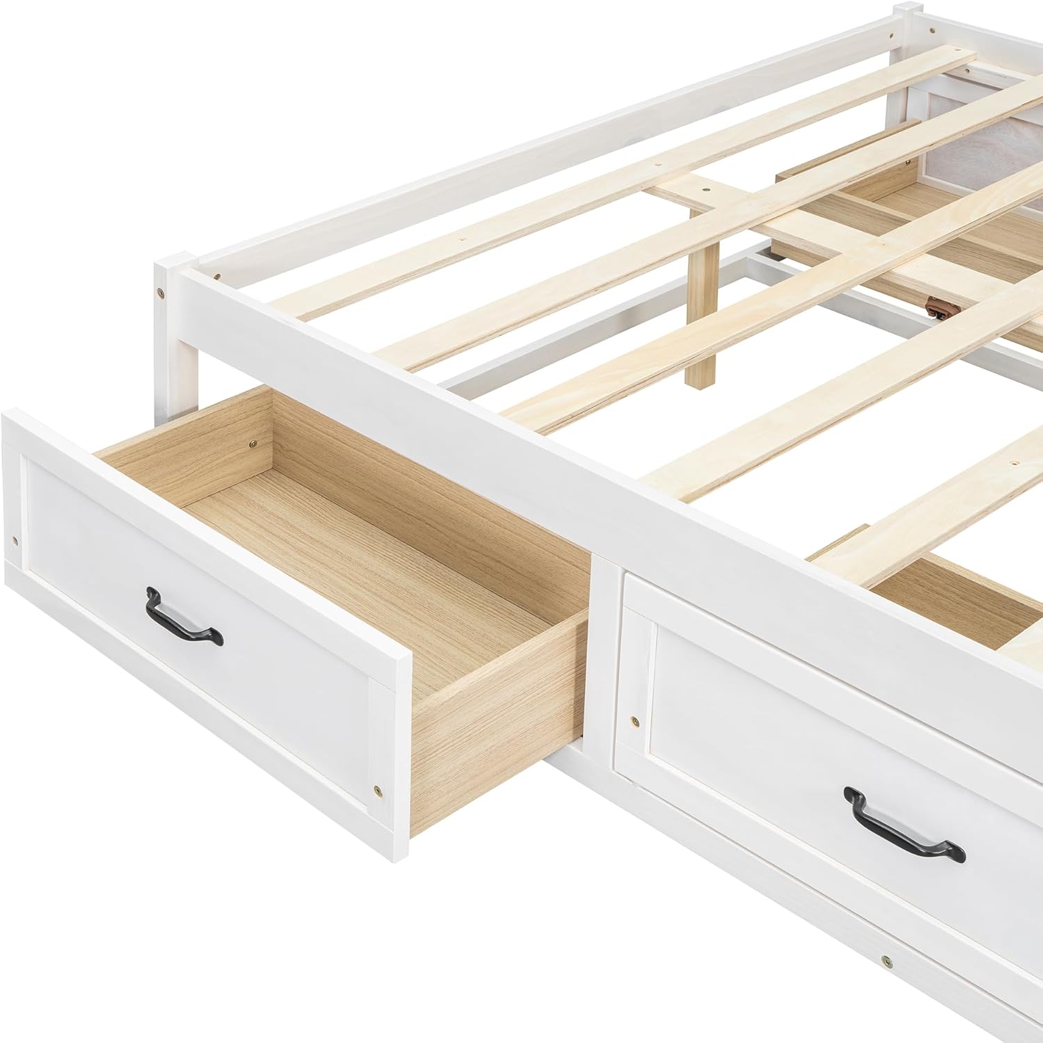 Bellemave Full Size Platform Bed with 6 Drawers, Wooden Full Bed Frame with Storage and Wood Slat Support, Rustic Style (Antique White)
