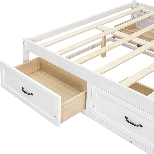 Miniatura 119 de SOFTSEA Cama de almacenamiento de tamaño individual con cajones de almacenamiento, no necesita somier (cereza) Cereza,Blanco,Gris (Antique
