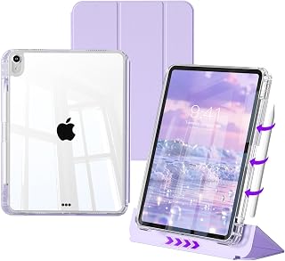 Case for iPad (A16) 11th Generation 11 Inch 2025, iPad 10th Generation 10.9 Inch 2022 with Pencil Holder, Detachable Sliding Cover & Clear Hard PC Back Shell, Slim Trifold Multi-Angle (Purple)
