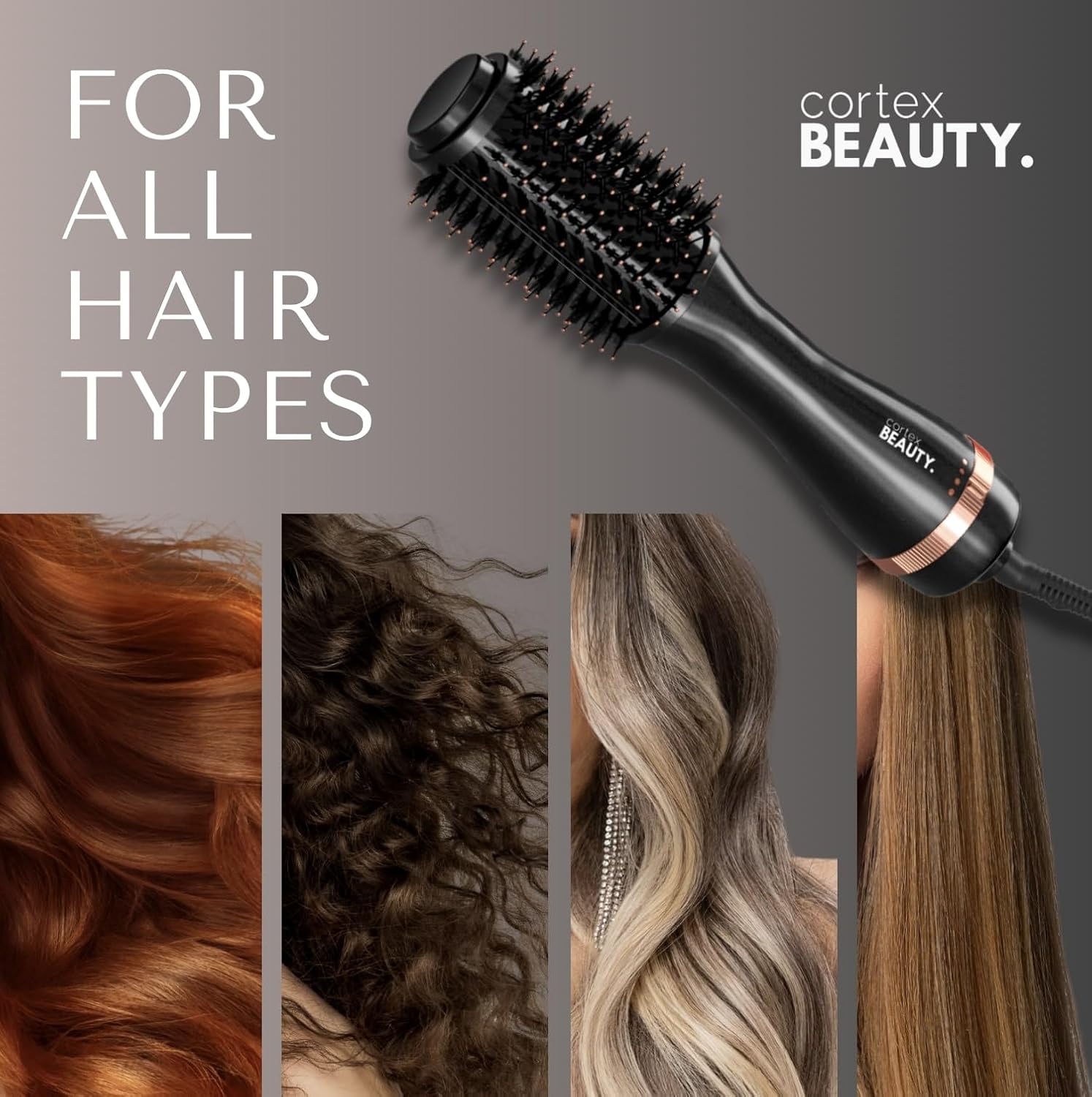 Cortex Beauty Infrared Infrared Volumizing Blowout Brush - blow dryer brush, round brush for blow drying, tools blow dryer brush, blow dryer with comb for women, for all hair types, 2'' (BlackGold)