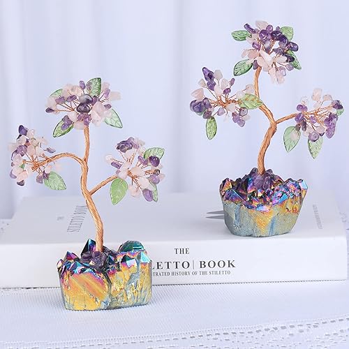 Miniatura 4 de mookaitedecor Árbol de dinero aguamarina de cristal curativo con base de racimo de cuarzo de titanio arco iris, árbol de Feng Shui, decoración de