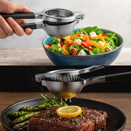 Miniatura 7 de Exprimidor de limón, exprimidor de limón de acero inoxidable y exprimidor de lima, exprimidor manual de cítricos con asas de silicona