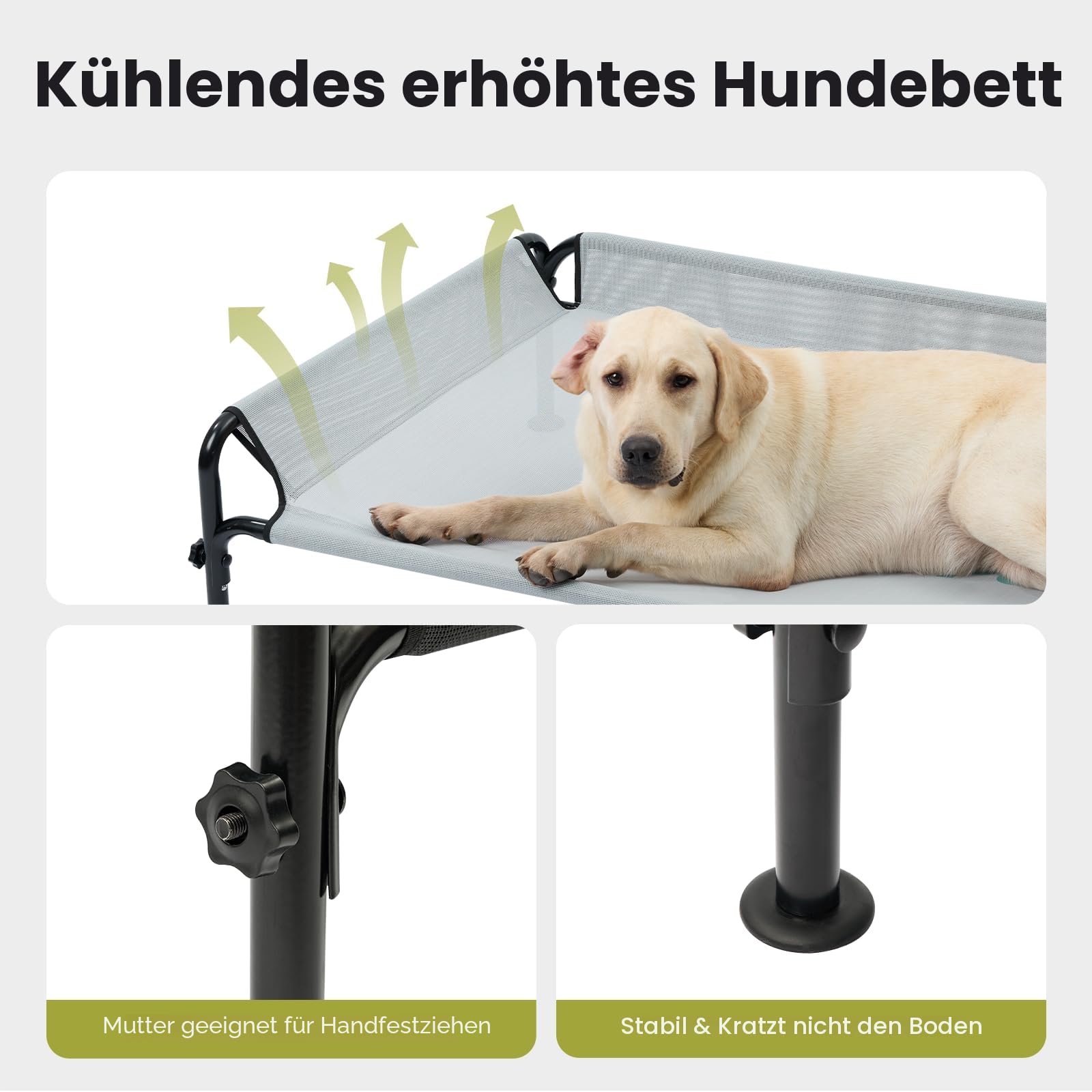 Gardner Pet Hundeliege Outdoor, Schwarz, L, 125 x 78 x 31 cm | Erhöhtes Haustierbett, Kühlend, Waschbar, Robuste Luftzirkulation, Für Draußen