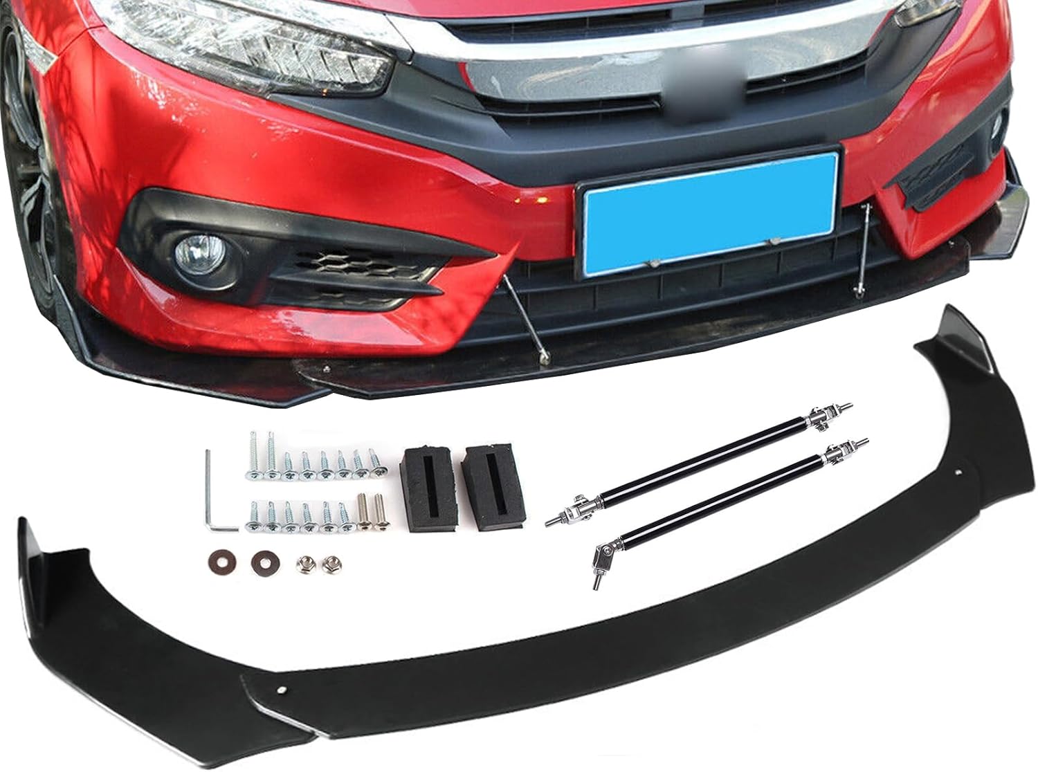 Universal Front Bumper Lip Chin Spoiler PP Front Bumper Lip Sopiler Wing Body Fit for Audi,Ford,BMW,Honda,Chevrolet,Civic,Benz,Mazda,GMC Car with Adjustable 8"-11" Support Splitter Rod…