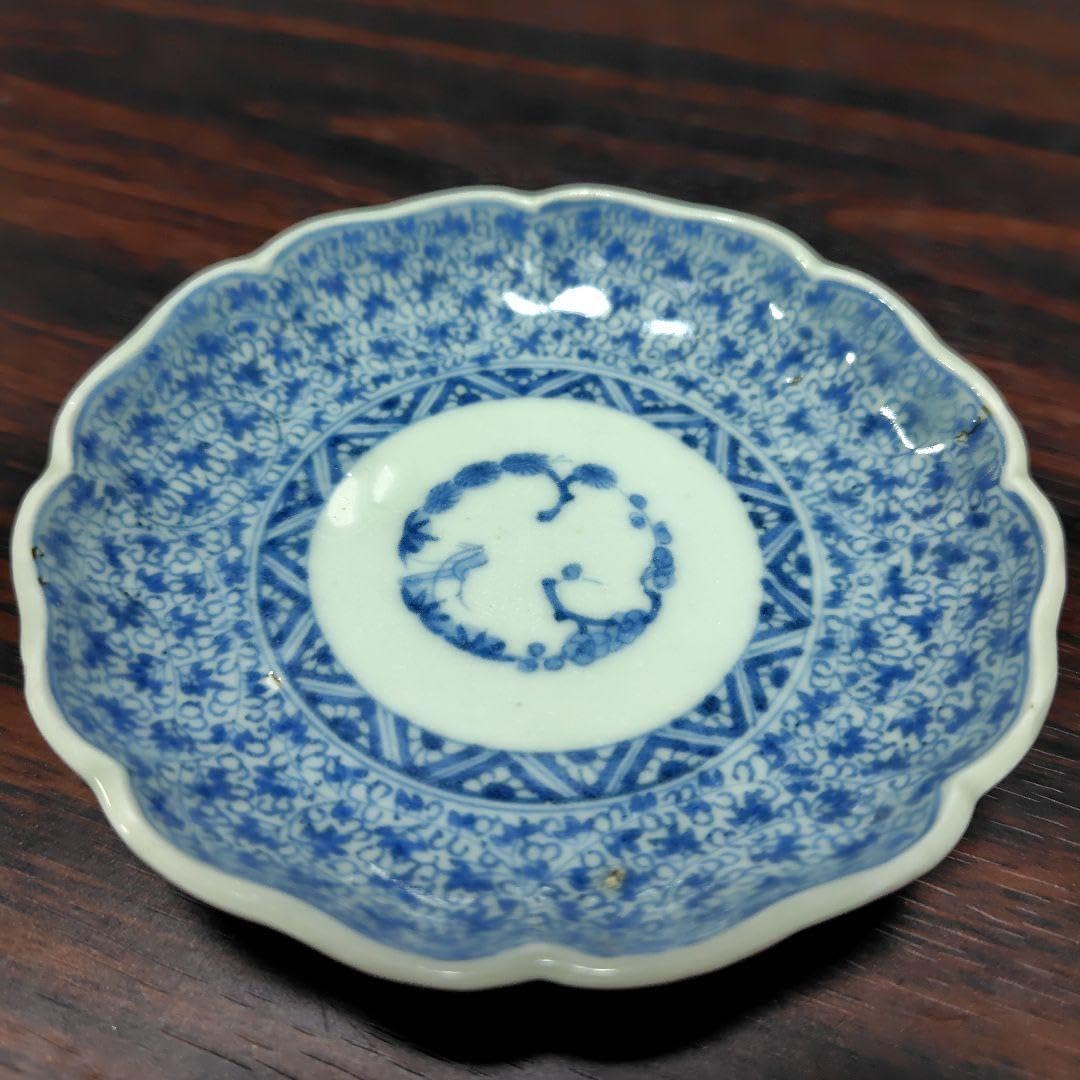 古伊万里 【両切】 染付微塵唐草豆皿五枚セット