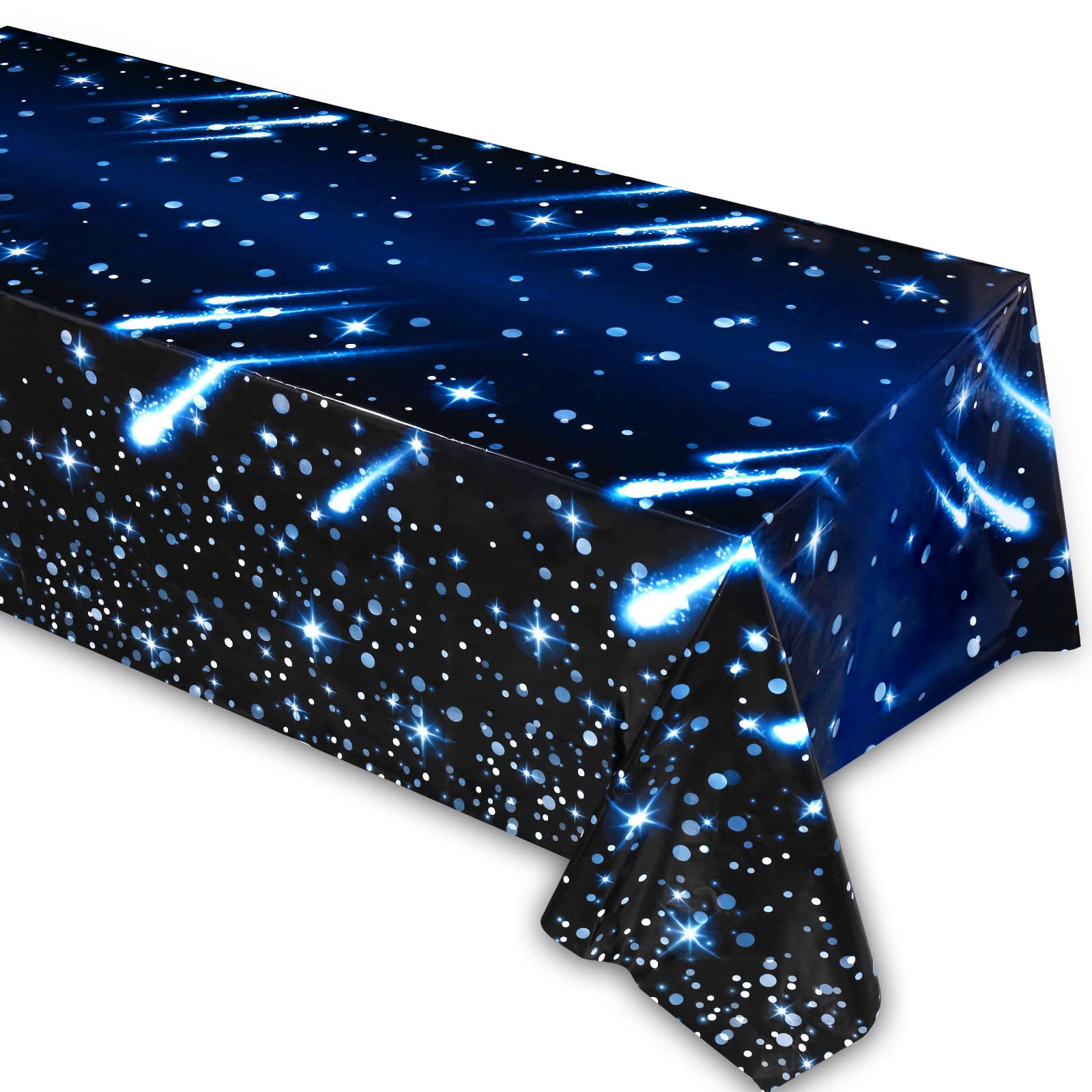 Starry Night Tablecloth Decorations, Disposable Space Tablecloth with Meteor for StarWars Party, 54 x 97in Plastic Galaxy Table Cover Space Stars Theme Party Supplies for Birthday Party Decorations