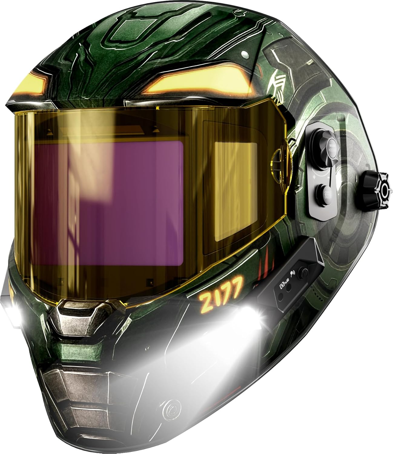 ANDELI Welding Helmet​ with 2 LED Light PRO，Digital Filter with Internal Display,7.2"x3.2" Auto Darkening Panoramic View，Type-C Fast Charging,True Color for Weld Cut Grind（1500mAh+）